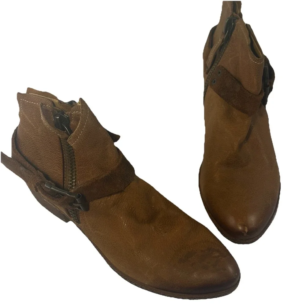 Dolce Vita Womens Size 8 M Brown Leather Zip Buckle‎ Ankle Fashion Boots Bootie